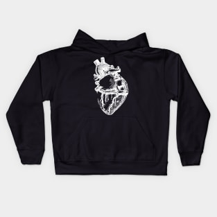 anatomical heart white black outline sketch illustration Kids Hoodie